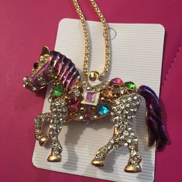 Purple Rhinestone Painted Pony Costume Jewelry Necklace NEW   Box1 - Picture 3 of 3